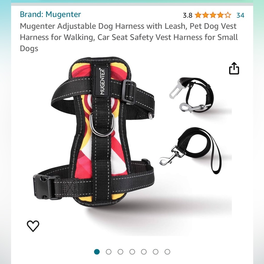 Mugenter small adjustable dog harness car harness with leash